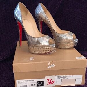 Christian Louboutin Silver Peep Toe Heels